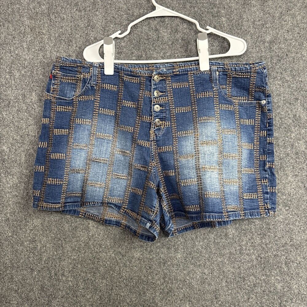 Zina Di Shorts Womens Sz 24 XL Blue Denim Exposed buttons Embroider Hippie retro